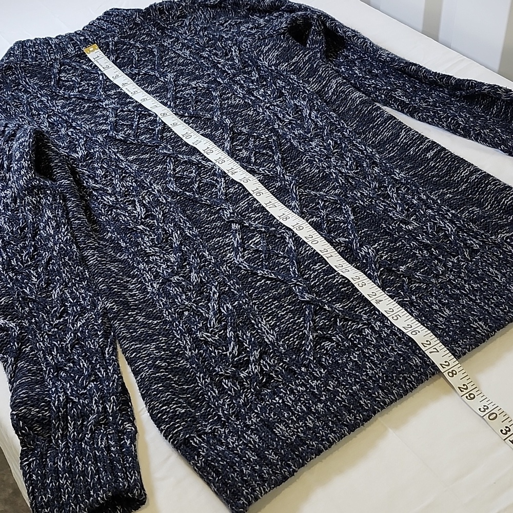 Overland Cableknit Fisherman Chunky Blue White Knit Sweater Size Medium Cotton - Picture 8 of 9